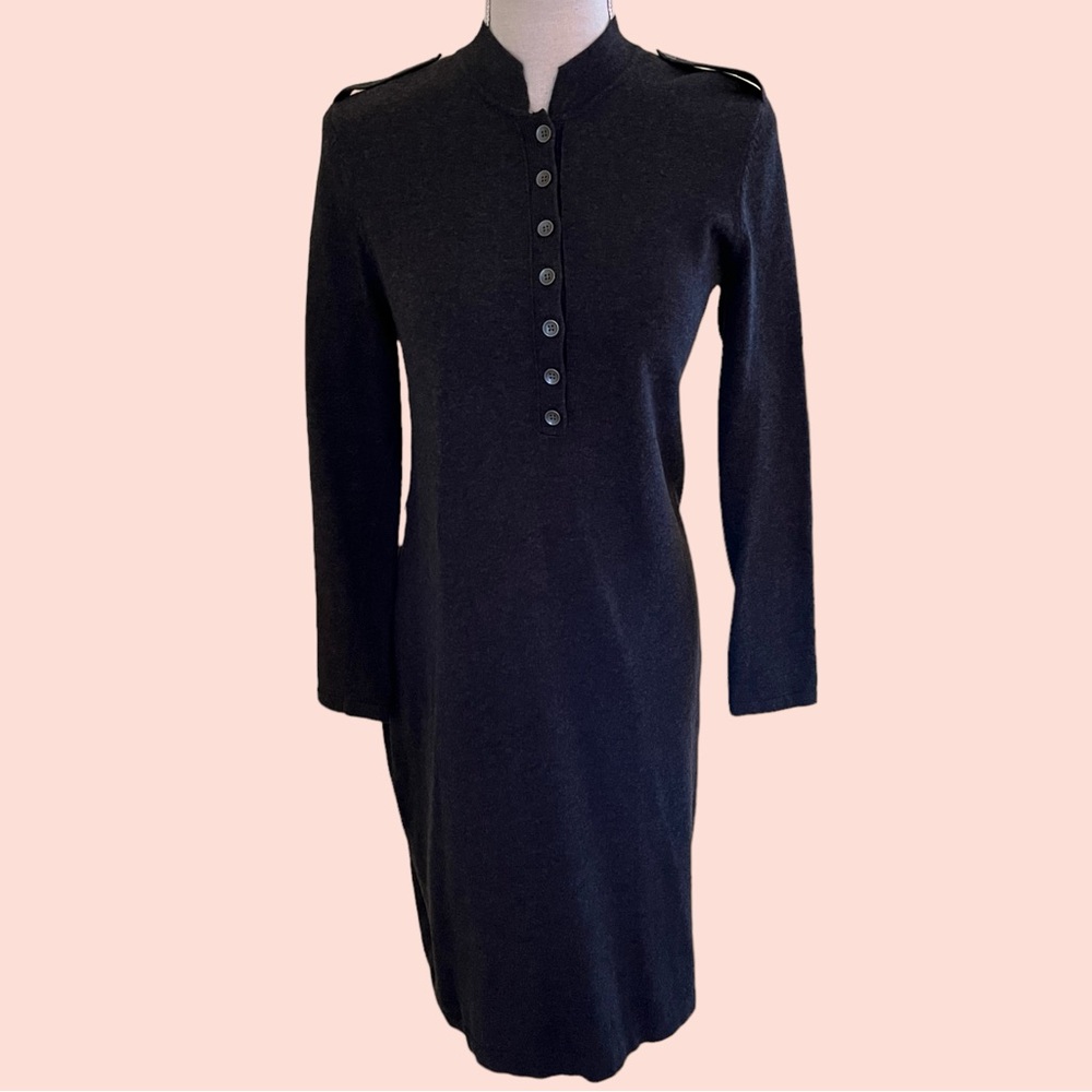 J. Jill Dark Charcoal Grey Henley Style Sweater Midi Dress SP